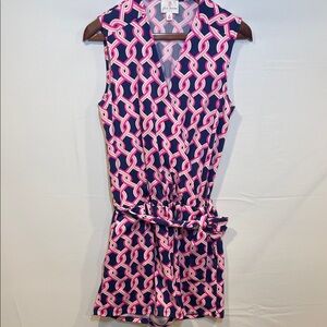 Julie Brown NYC Navy and Pink Geometric Tie-Waist Romper size M